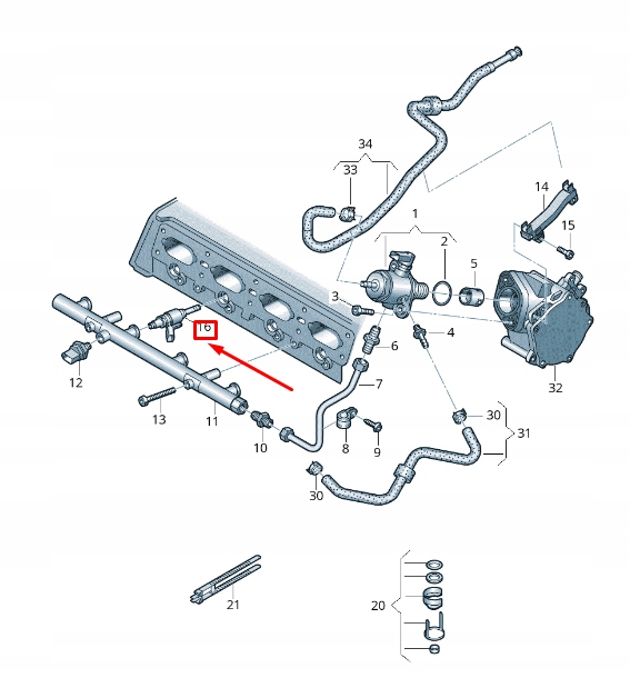 Sada 4 ks vstřikovačů 06L906036AG — Audi TT Volkswagen Oe